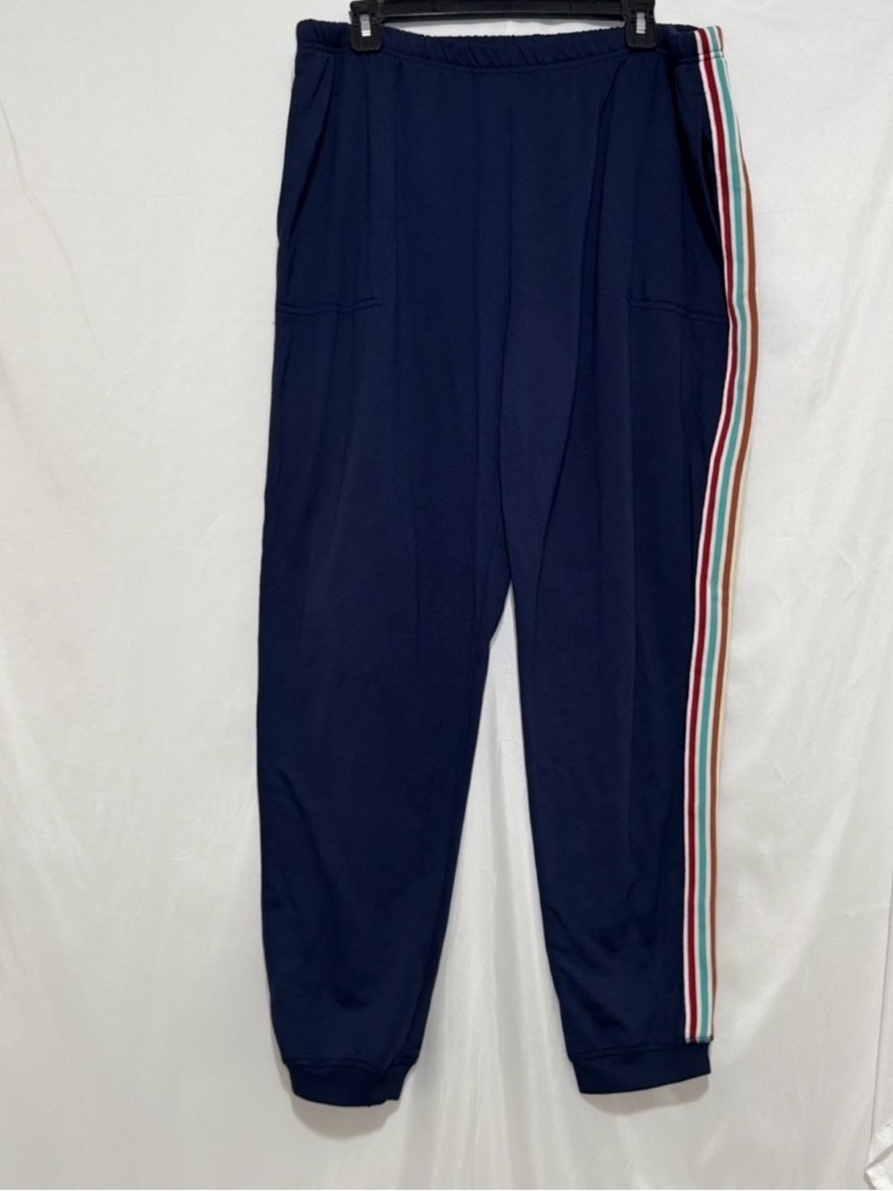 JOYSPUN Navy Track Joggers with Side Stripes